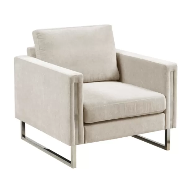 Accent Chairs-Kirkland's Home Upholstered And Chrome Accent Chair Ivory