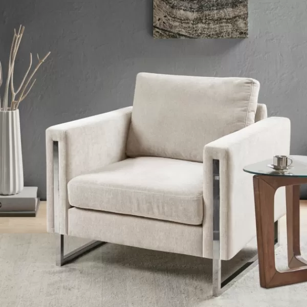 Accent Chairs-Kirkland's Home Upholstered And Chrome Accent Chair Ivory