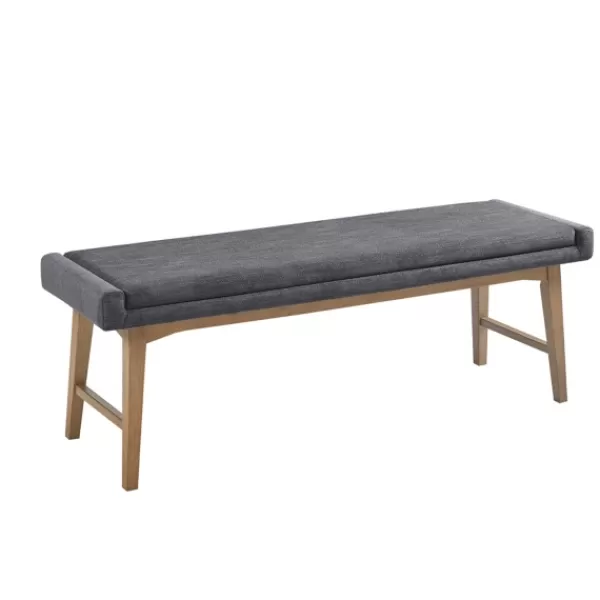 Benches & Ottomans-Kirkland's Home Upholstered And Wood Legs Bench Gray