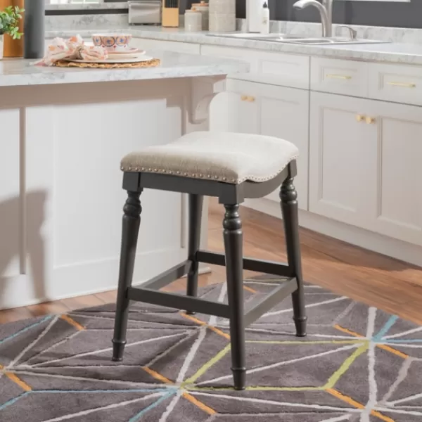 Bar Stools & Counter Height Stools-Kirkland's Home Upholstered Curved Seat Counter Stool Gray