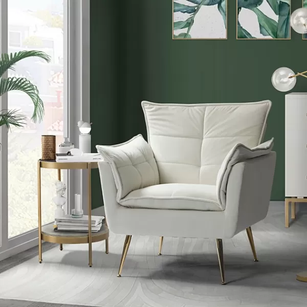 Accent Chairs-Kirkland's Home Upholstered Flange Accent Chair Ivory