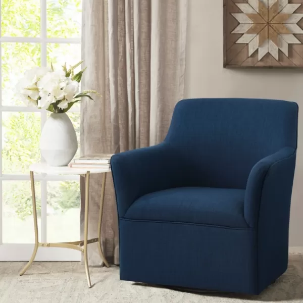 Accent Chairs-Kirkland's Home Upholstered Flared Arm Swivel Accent Chair Blue