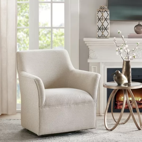 Accent Chairs-Kirkland's Home Upholstered Flared Arm Swivel Accent Chair Ivory