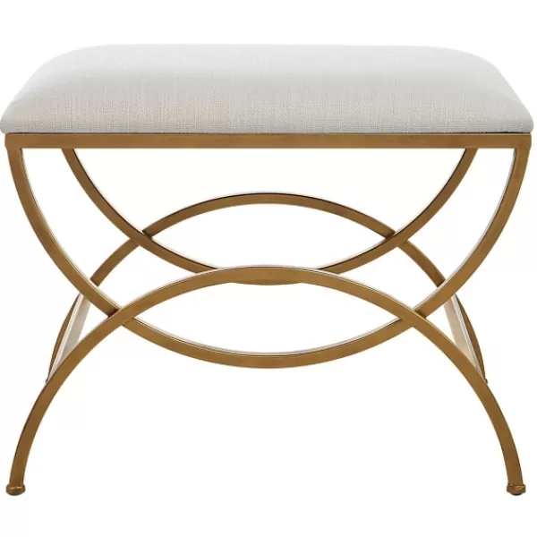 Benches & Ottomans-Kirkland's Home Upholstered Gold Metal Arched Frame Bench White