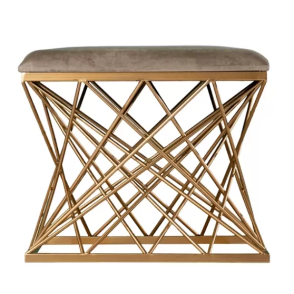 Benches & Ottomans-Kirkland's Home Upholstered Golden Geometric Net Base Stool Gray