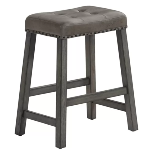 Bar Stools & Counter Height Stools-Kirkland's Home Upholstered Nailhead Counter Stools, Set Of 2 Gray