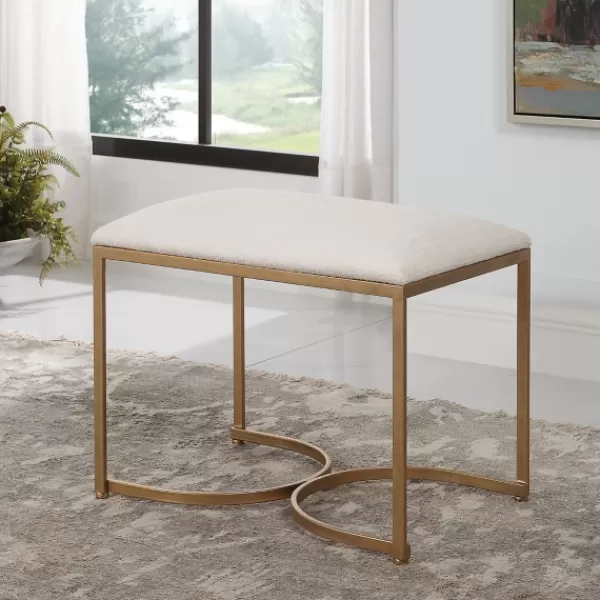 Benches & Ottomans-Kirkland's Home Upholstered Seat And Gold Metal Bench White