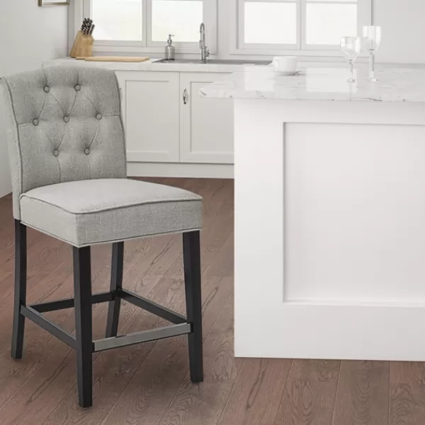 Bar Stools & Counter Height Stools-Kirkland's Home Upholstered Tufted Button Back Counter Stool Gray