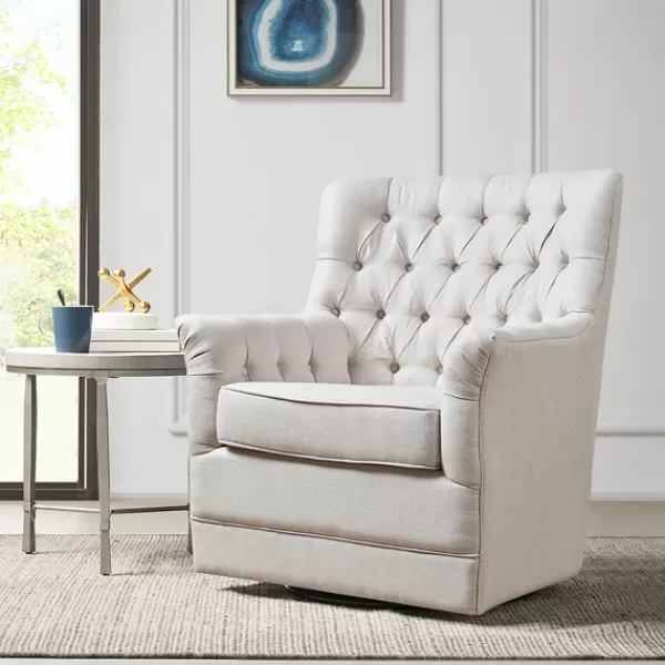 Accent Chairs-Kirkland's Home Upholstered Tufted Swivel Accent Chair White