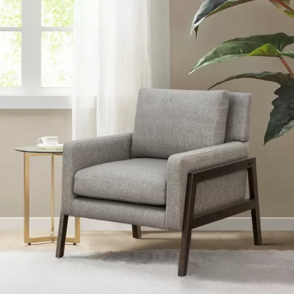 Accent Chairs-Kirkland's Home Upholstered Wood Trim Accent Chair Gray