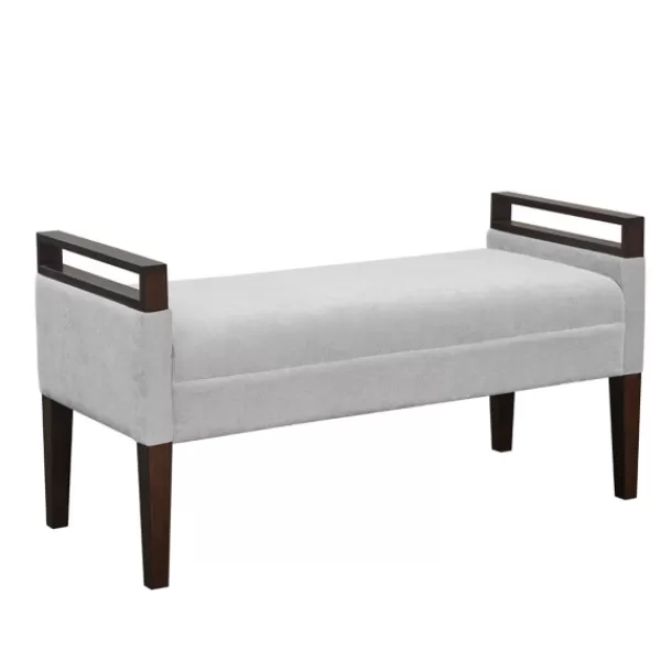 Benches & Ottomans-Kirkland's Home Upholstered Wood Trim Bench Gray