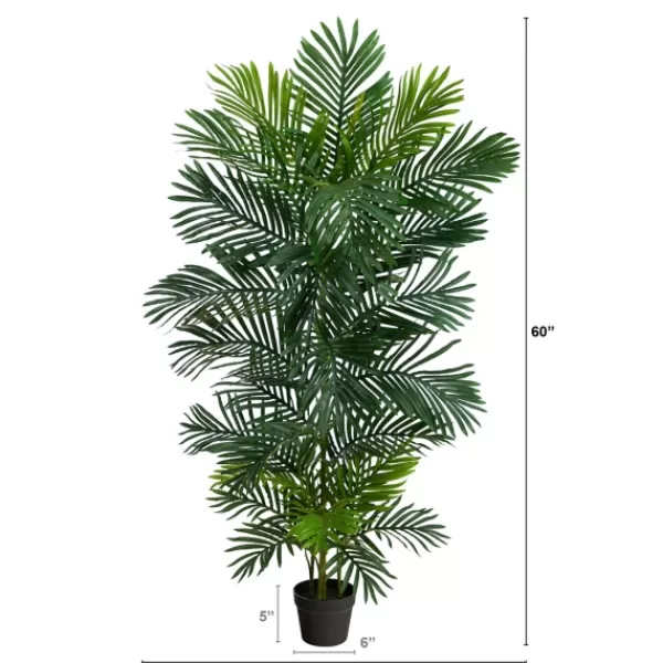 Trees & Topiaries-Kirkland's Home Uv-Safe Areca Palm Tree In Nursery Planter, 60 In.