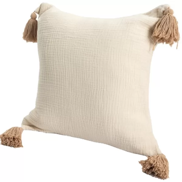 Pillows-Kirkland's Home Vanilla Gauze Organic Tassel Throw Pillow Ivory