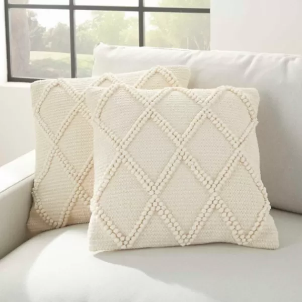 Pillows-Kirkland's Home Vanilla Knotted Lattice Throw Pillows, Set Of 2 Ivory