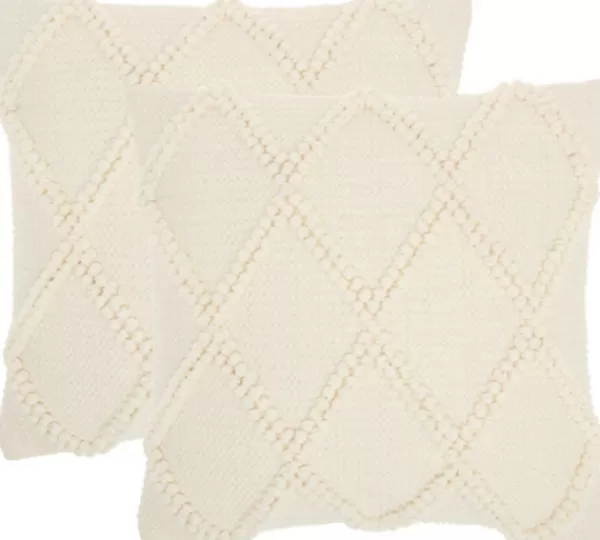 Pillows-Kirkland's Home Vanilla Knotted Lattice Throw Pillows, Set Of 2 Ivory