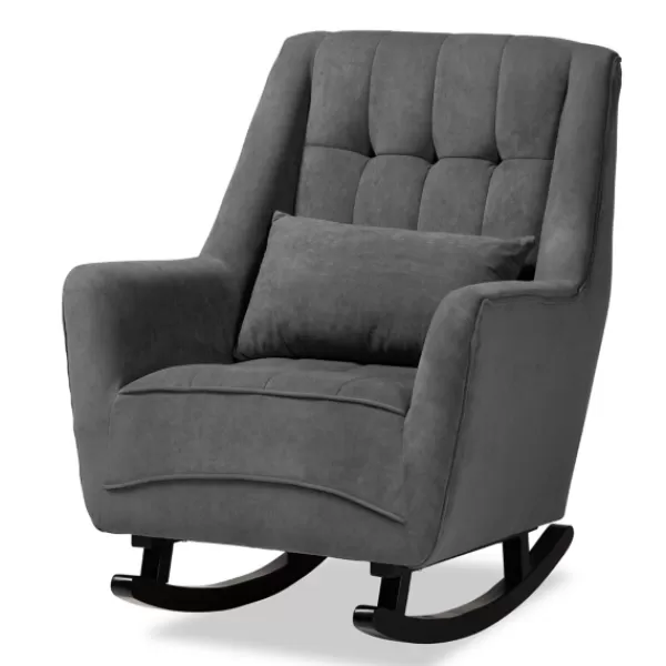 Accent Chairs-Kirkland's Home Velvet Biscuit Tufted Rocking Chair Gray