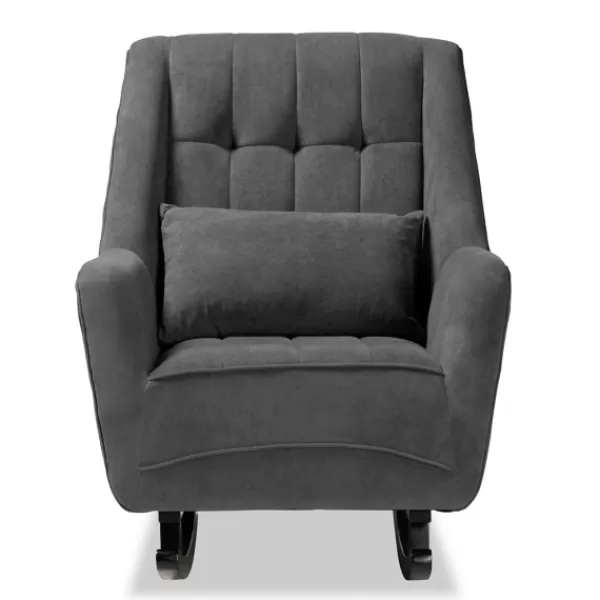 Accent Chairs-Kirkland's Home Velvet Biscuit Tufted Rocking Chair Gray