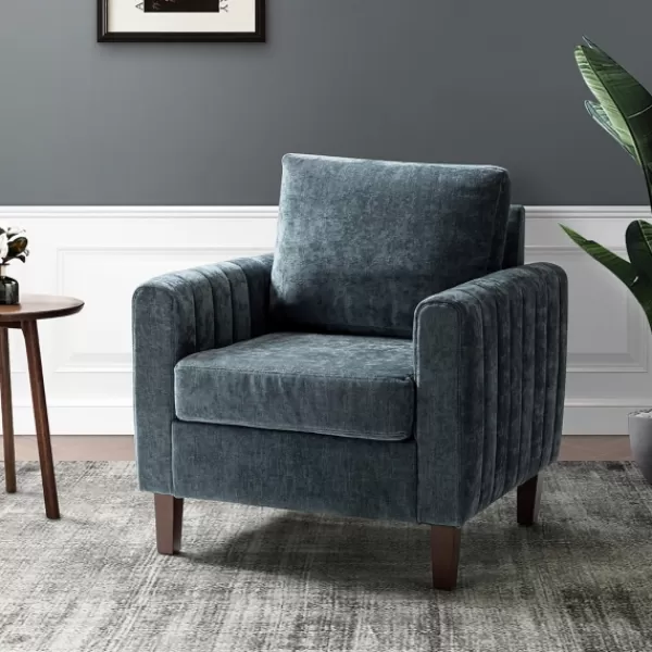 Accent Chairs-Kirkland's Home Velvet Channel Stitch Accent Chair Blue