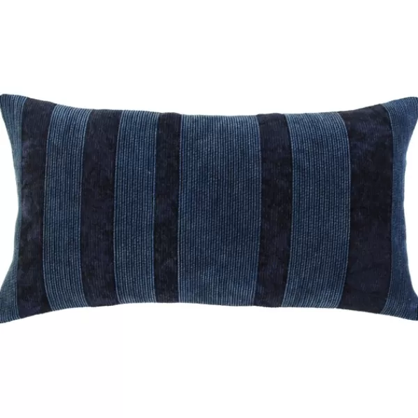 Pillows-Kirkland's Home Velvet Navy Monochrome Stripe Lumbar Pillow Blue