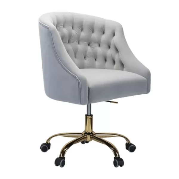 Office Furniture-Kirkland's Home Velvet Tufted Gold Leg Swivel Office Chair Gray