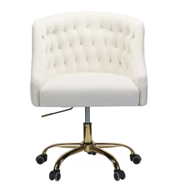 Office Furniture-Kirkland's Home Velvet Tufted Golden Leg Swivel Office Chair Ivory