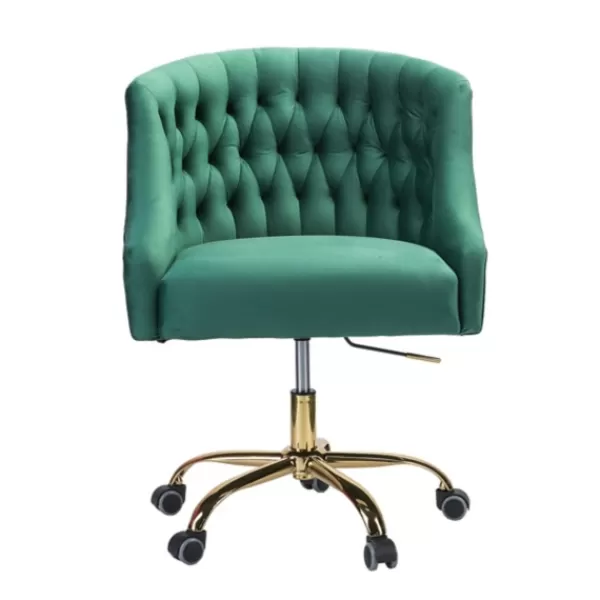 Office Furniture-Kirkland's Home Velvet Tufted Golden Leg Swivel Office Chair Green