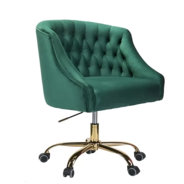 Office Furniture-Kirkland's Home Velvet Tufted Golden Leg Swivel Office Chair Green