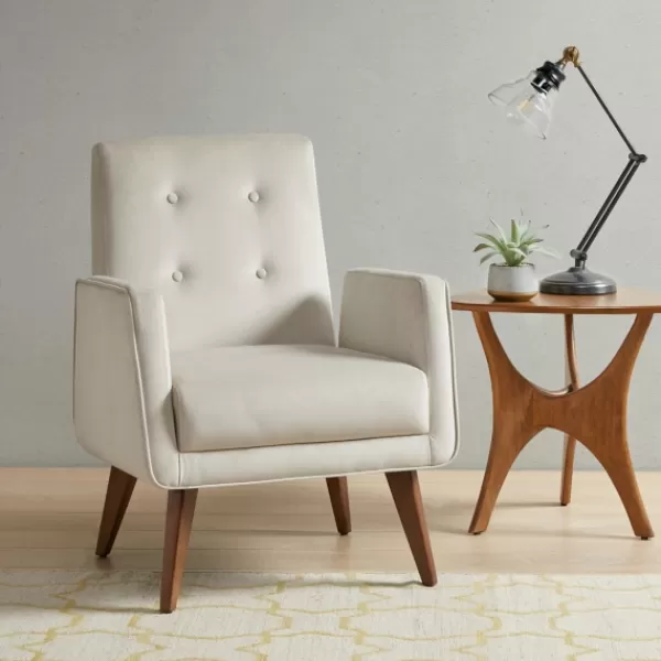 Accent Chairs-Kirkland's Home Velvet Tufted Midcentury Accent Chair Ivory