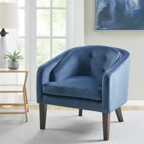 Accent Chairs-Kirkland's Home Velvet Tufted Midcentury Modern Accent Chair Blue