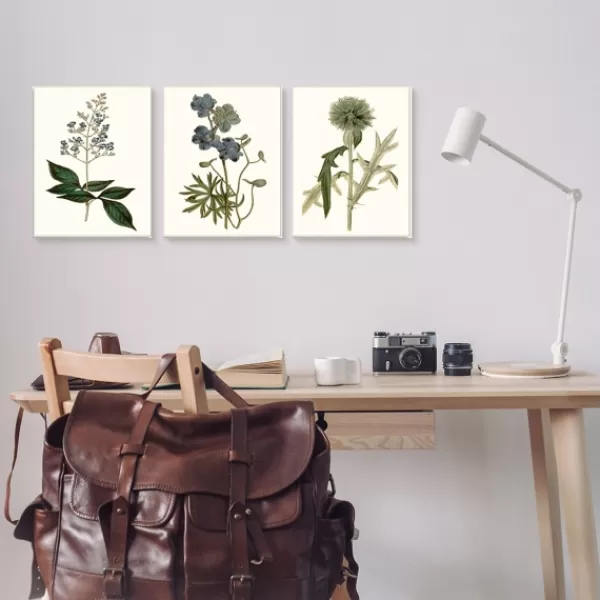 Framed Art-Kirkland's Home Vintage Blue Flowers Framed Art Prints, Set Of 3 Green/Blue