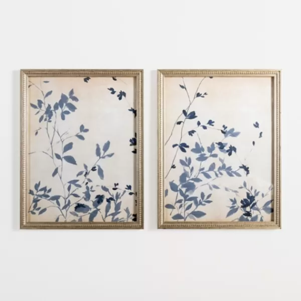 Framed Art-Kirkland's Home Vintage Blue Leaf Ii Framed Art Print Blue/Tan