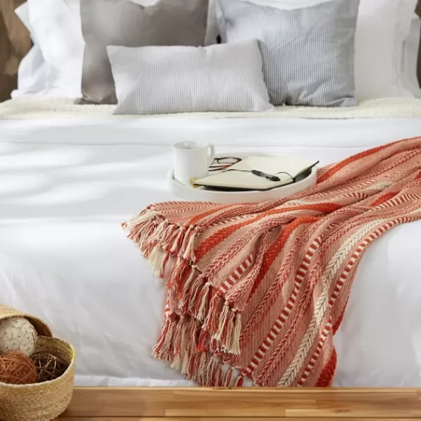 Blankets & Throws-Kirkland's Home Vintage Braided Fringe Throw Red