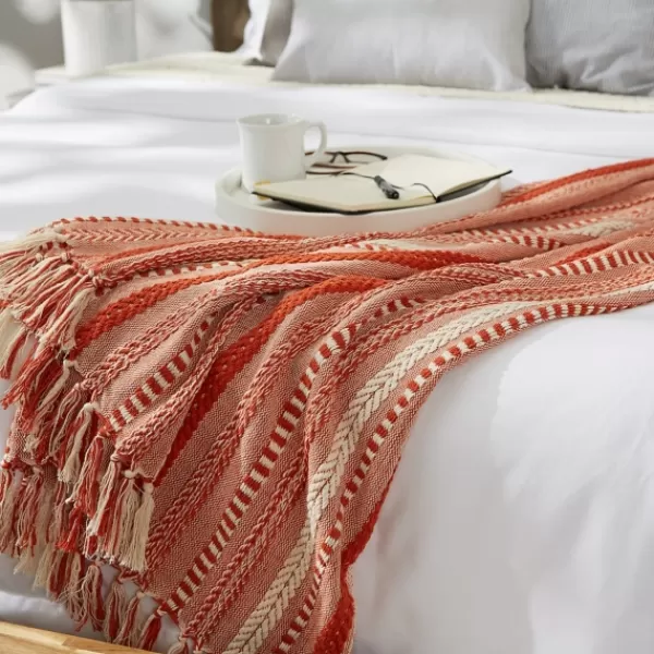 Blankets & Throws-Kirkland's Home Vintage Braided Fringe Throw Red