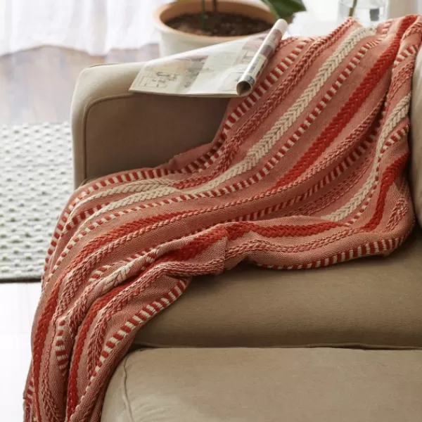 Blankets & Throws-Kirkland's Home Vintage Braided Fringe Throw Red