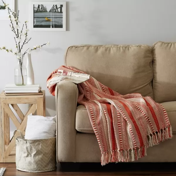 Blankets & Throws-Kirkland's Home Vintage Braided Fringe Throw Red