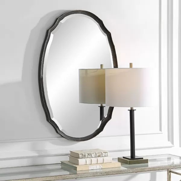Decorative Mirrors-Kirkland's Home Vintage Charcoal Concaved Oval Mirror