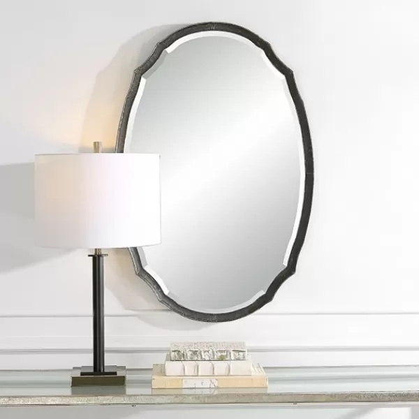 Decorative Mirrors-Kirkland's Home Vintage Charcoal Concaved Oval Mirror
