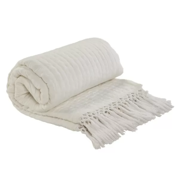 Blankets & Throws-Kirkland's Home Vintage Cotton Fringe Throw Ivory