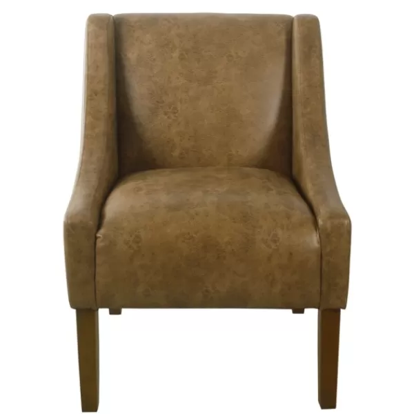 Accent Chairs-Kirkland's Home Vintage Faux Leather Swoop Accent Chair Brown