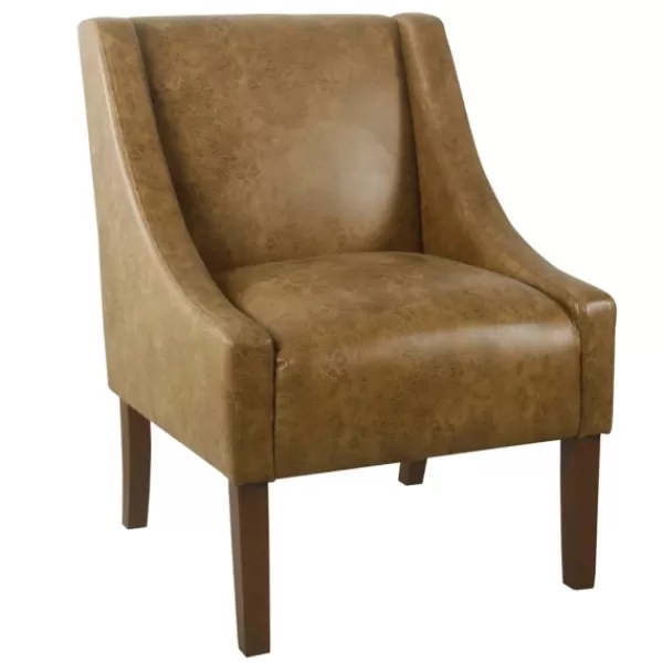 Accent Chairs-Kirkland's Home Vintage Faux Leather Swoop Accent Chair Brown