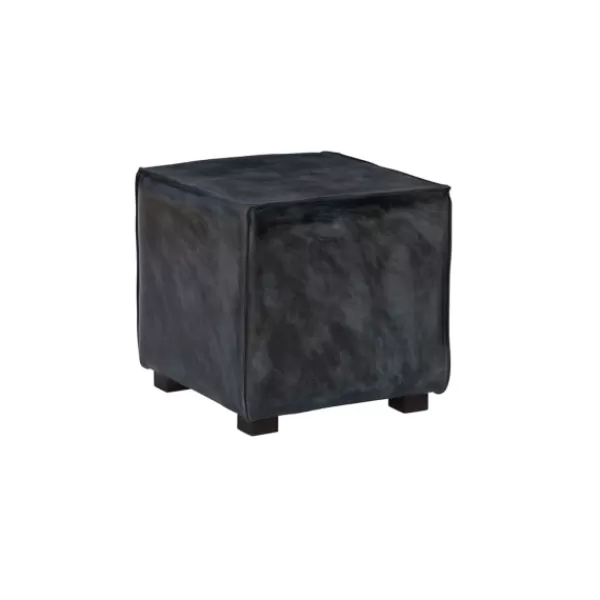 Benches & Ottomans-Kirkland's Home Vintage Finish Leather Cube Ottoman Gray