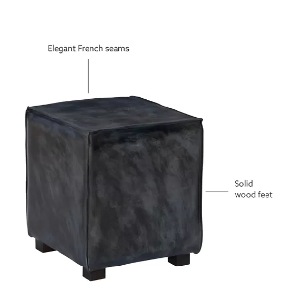 Benches & Ottomans-Kirkland's Home Vintage Finish Leather Cube Ottoman Gray