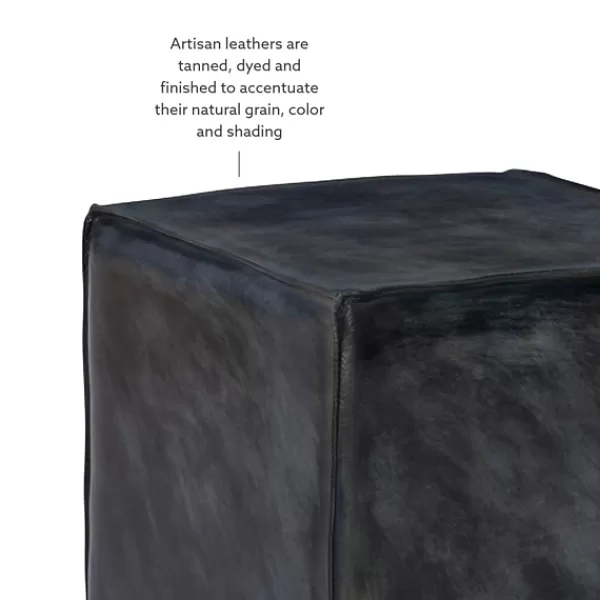 Benches & Ottomans-Kirkland's Home Vintage Finish Leather Cube Ottoman Gray
