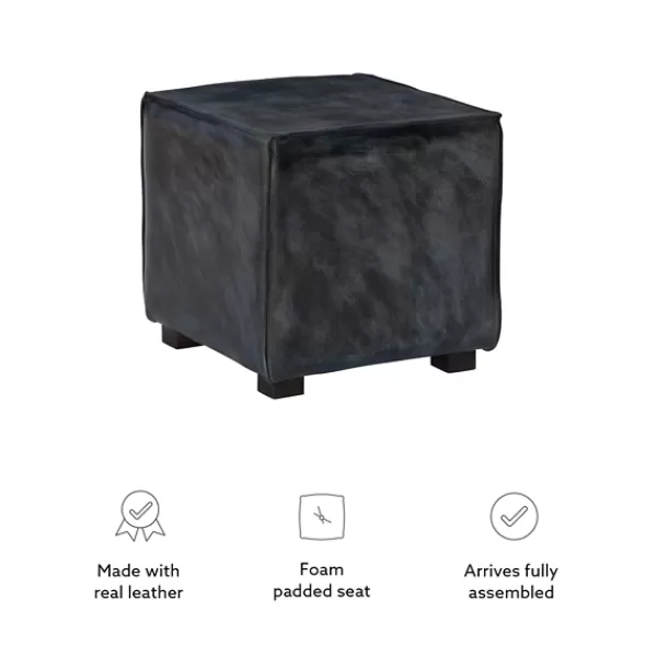 Benches & Ottomans-Kirkland's Home Vintage Finish Leather Cube Ottoman Gray