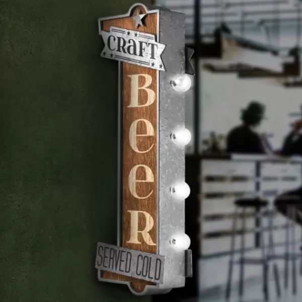 Wall Quotes & Signs-Kirkland's Home Vintage Led Metal Craft Beer Bar Marquee Plaque Brown/Silver