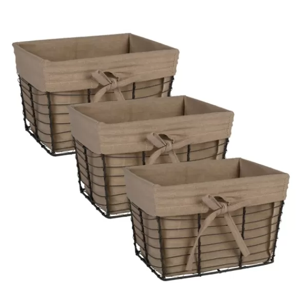 Baskets & Boxes-Kirkland's Home Vintage Wire Baskets With Taupe Liner, Set Of 3 Tan