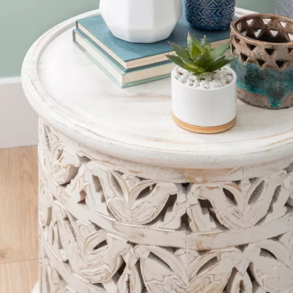 Accent & End Tables-Kirkland's Home Vintage Wood Carved Birds Accent Table White