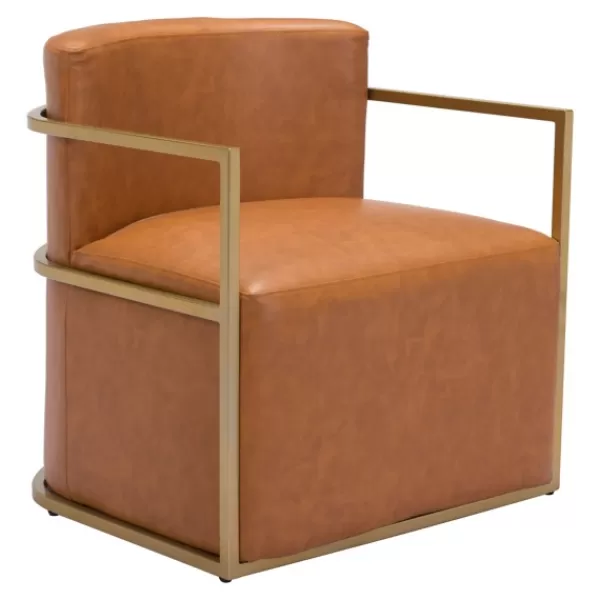 Accent Chairs-Kirkland's Home Vinyl And Gold Frame Accent Chair Brown