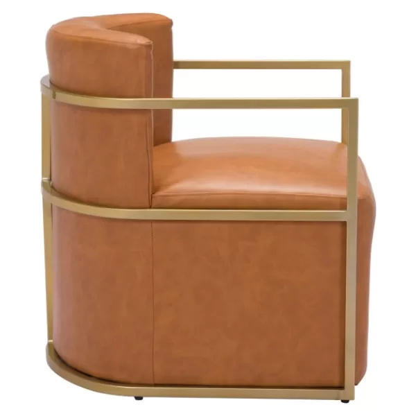 Accent Chairs-Kirkland's Home Vinyl And Gold Frame Accent Chair Brown