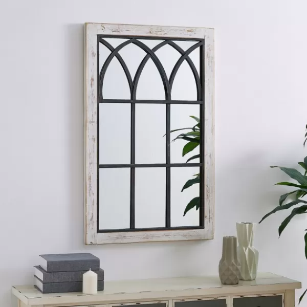 Decorative Mirrors-Kirkland's Home Vista Arched Windowpane Mirror, 24X37.5 In. Ivory